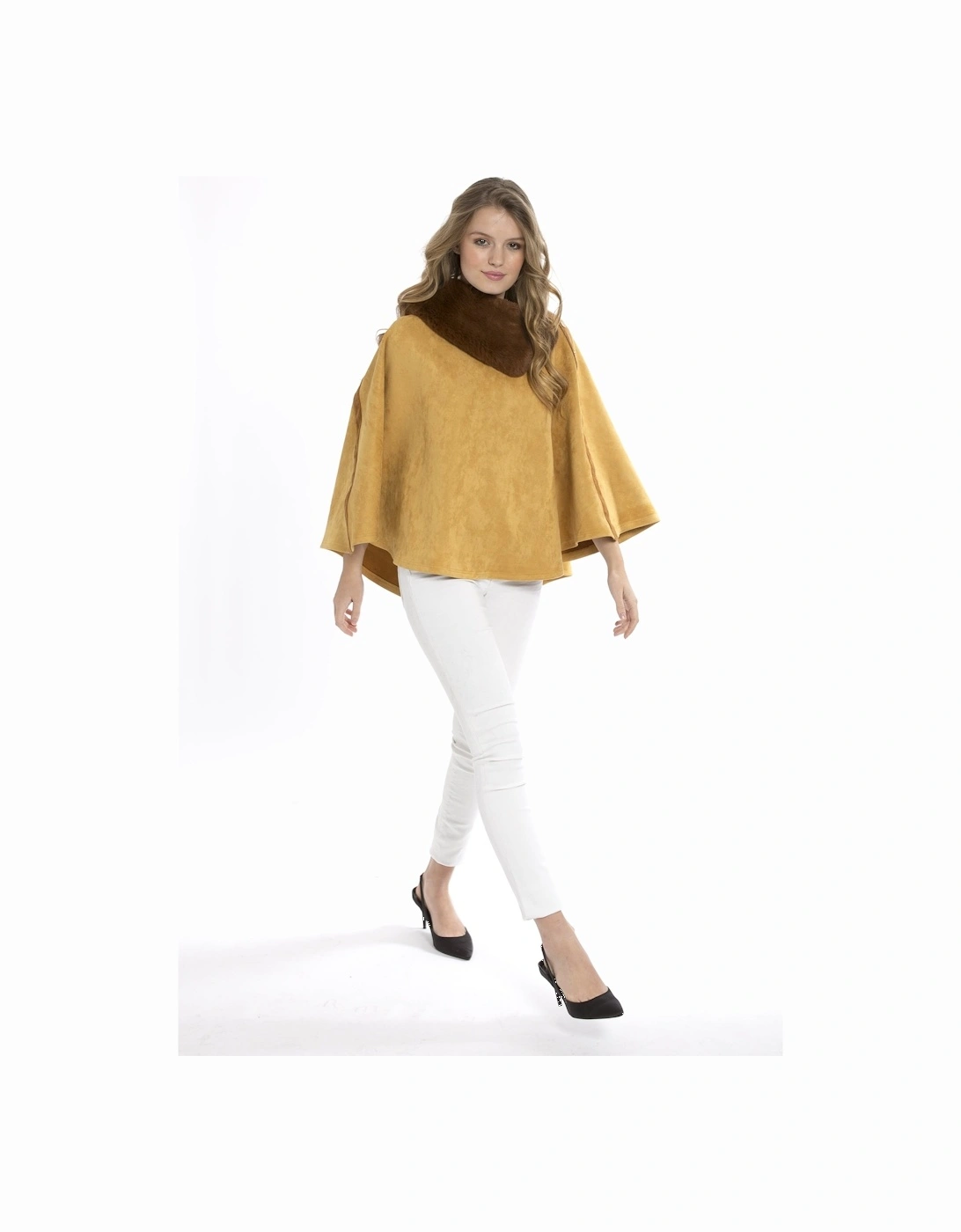 Yellow Faux Fur Faux Suede Poncho, 3 of 2