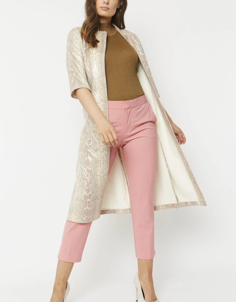 Cream Snake Print Faux Suede Jacket