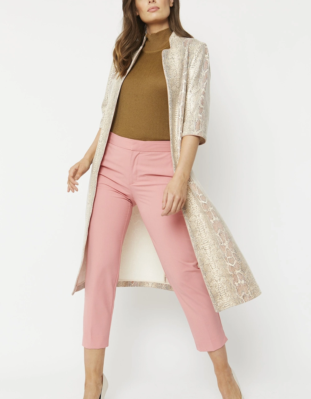 Cream Snake Print Faux Suede Jacket