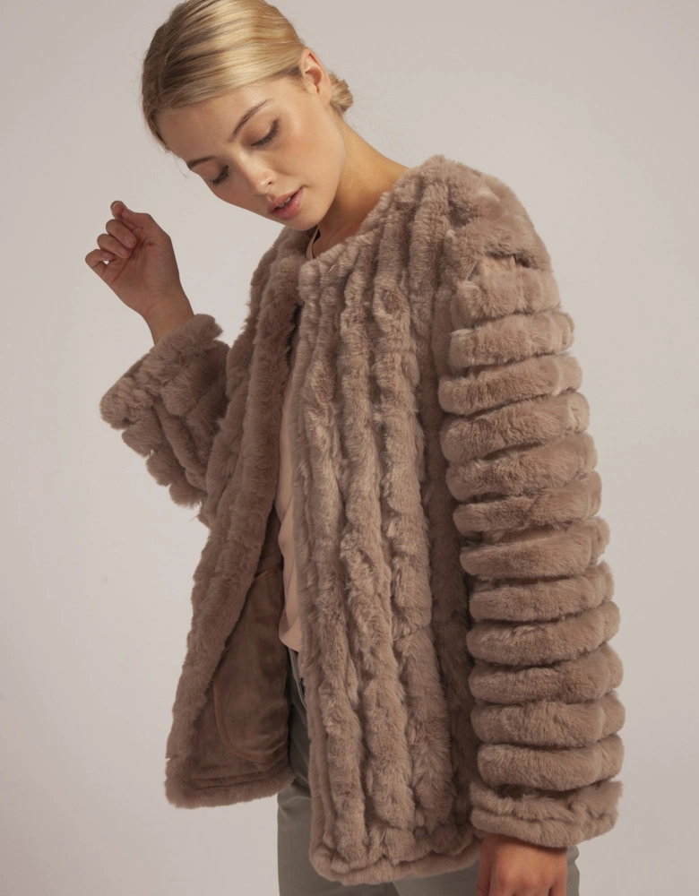 Mocha Faux Fur Faux Suede Coat