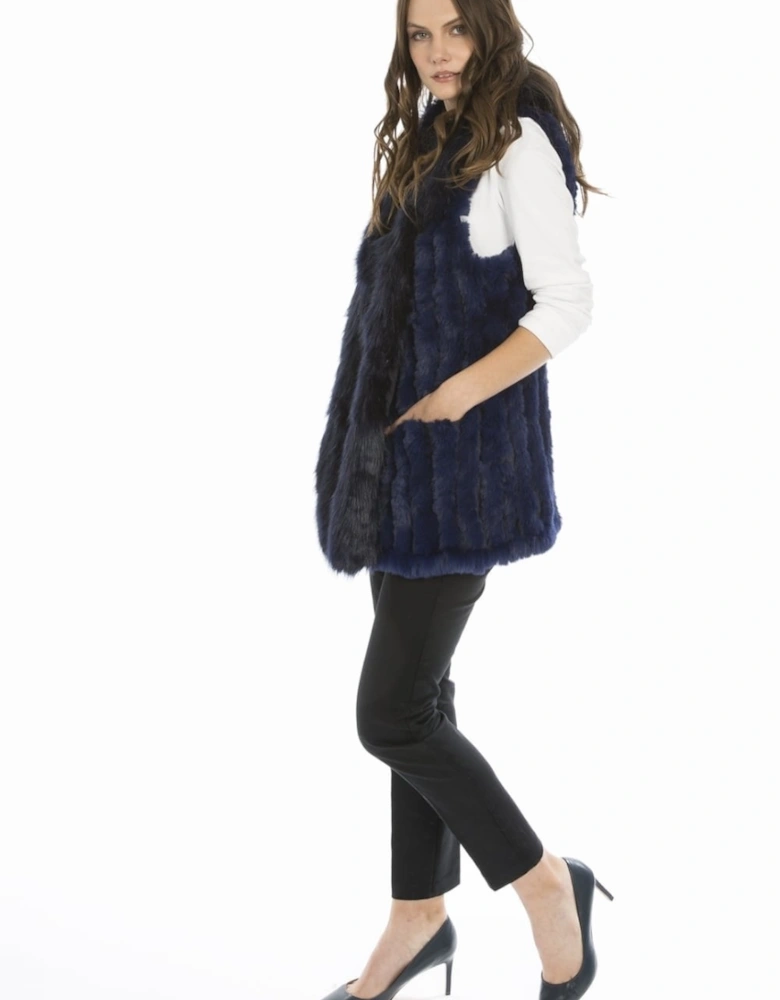 Blue Hand Knitted Faux Fur Gilet