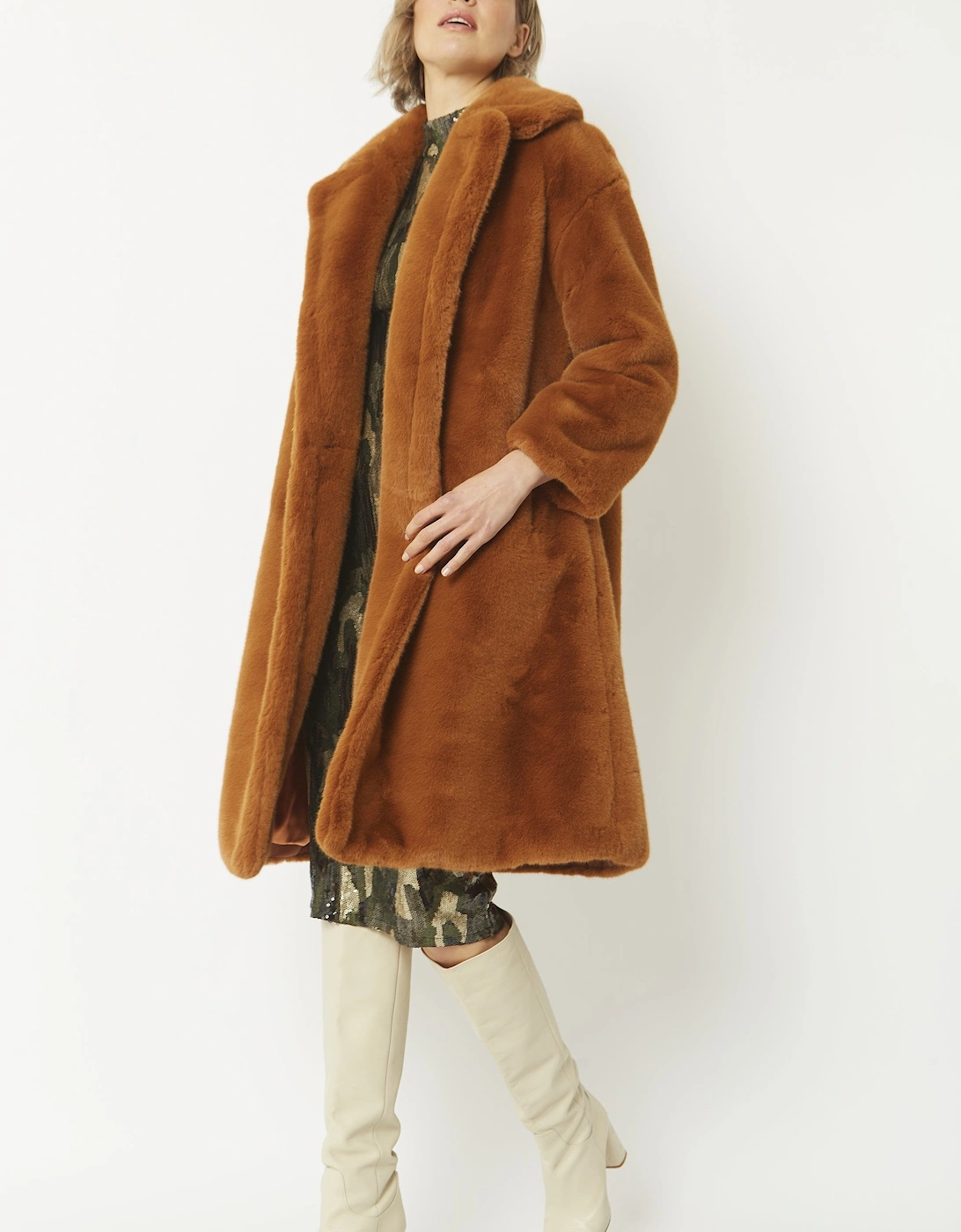 Chocolate Faux Fur Mid-length Coat, 15 of 14