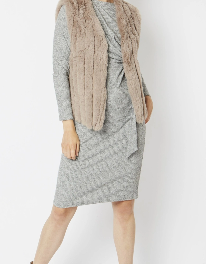 Mocha Faux Fur Faux Suede Vertical Stripe Gilet