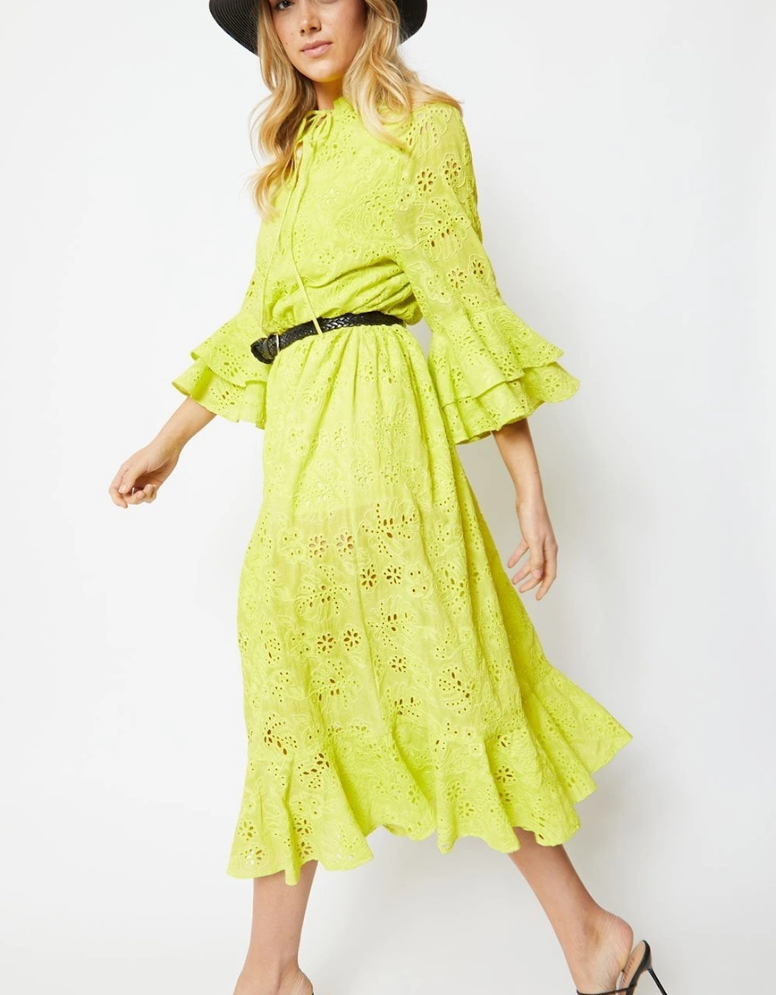 Yellow Emily Embroidered Natural Cotton Dress