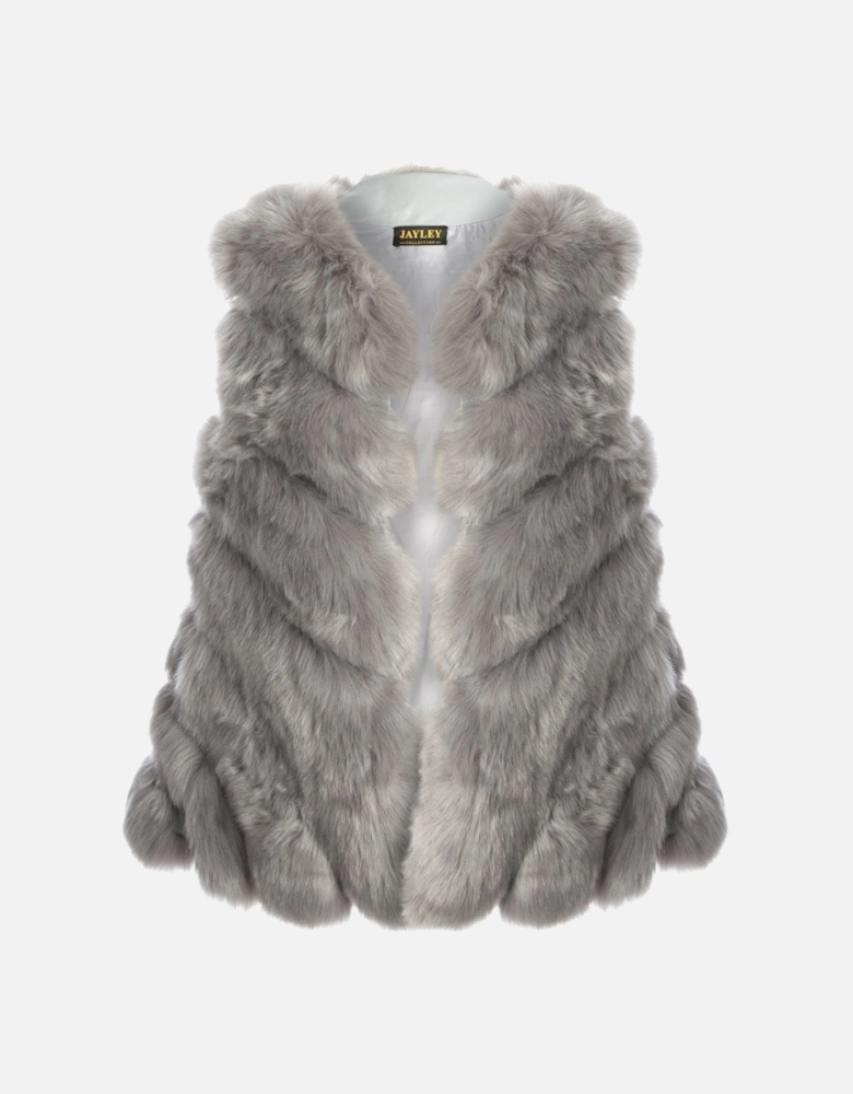 Grey Faux Fur Long Gilet