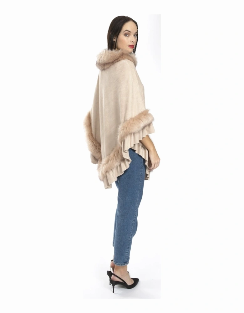 Pink Faux Suede and Faux Fur Poncho