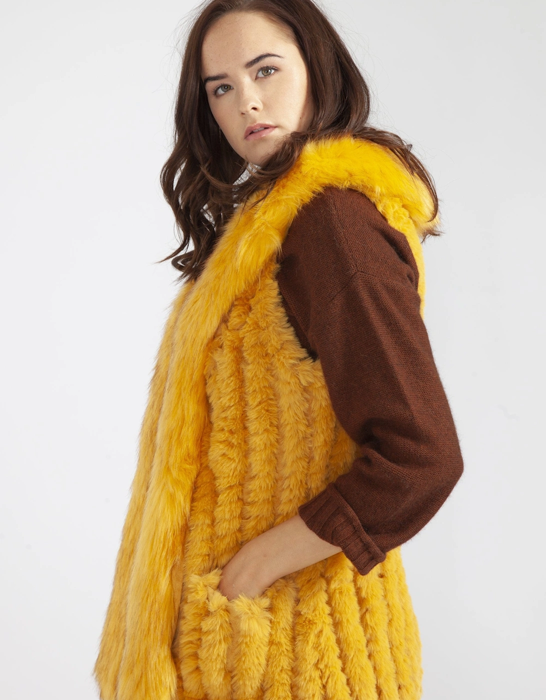 Yellow Hand Knitted Faux Fur Gilet