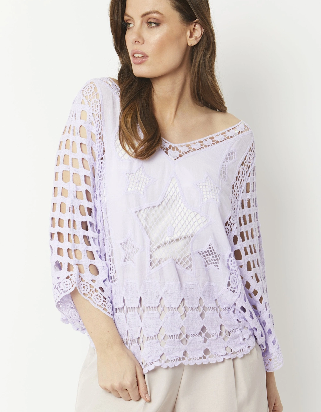 Purple Vintage Lace Embroidered Short Kimono