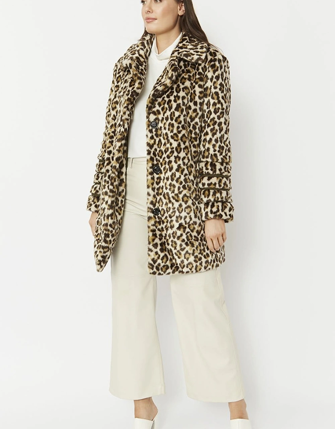 Animal Print Faux Fur Animal Print Midi Coat with Contrast Cuff Detail, 4 of 3