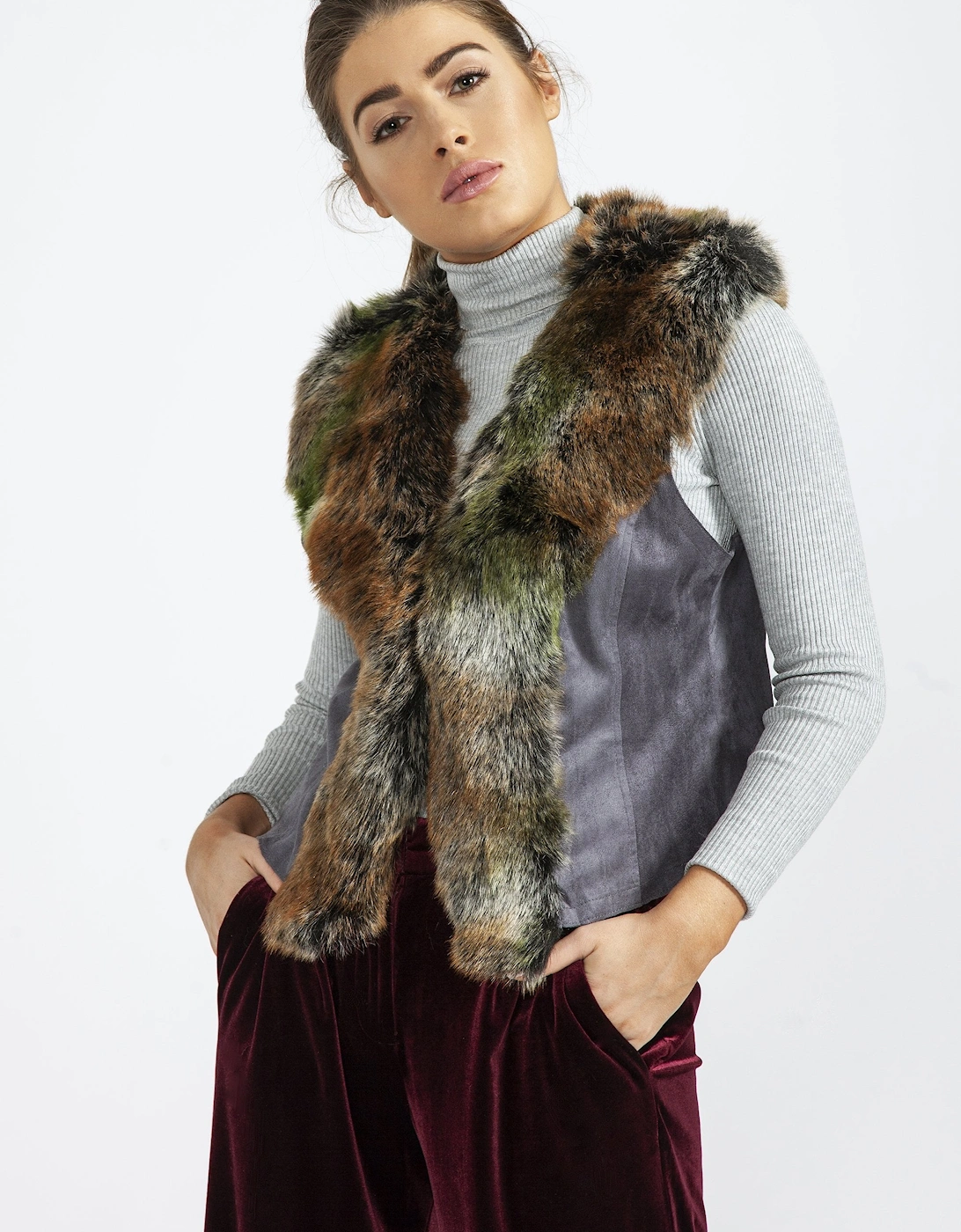 Multi Faux Fur Faux Suede Gilet, 5 of 4