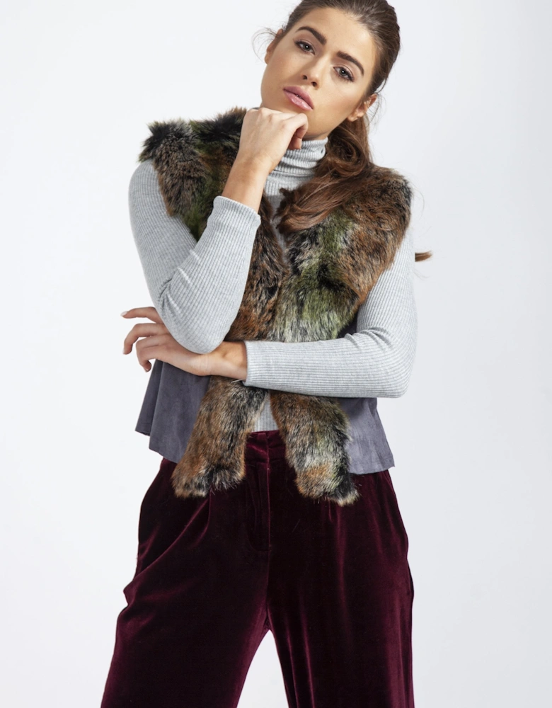 Multi Faux Fur Faux Suede Gilet