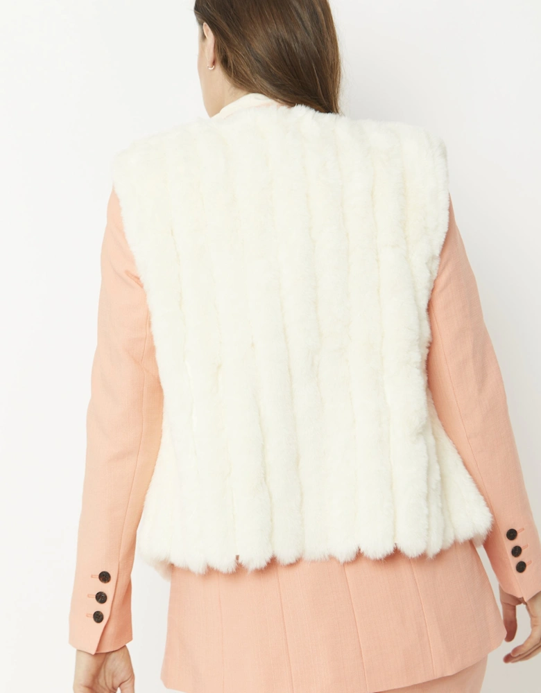 Cream Faux Fur Faux Suede Vertical Stripe Gilet