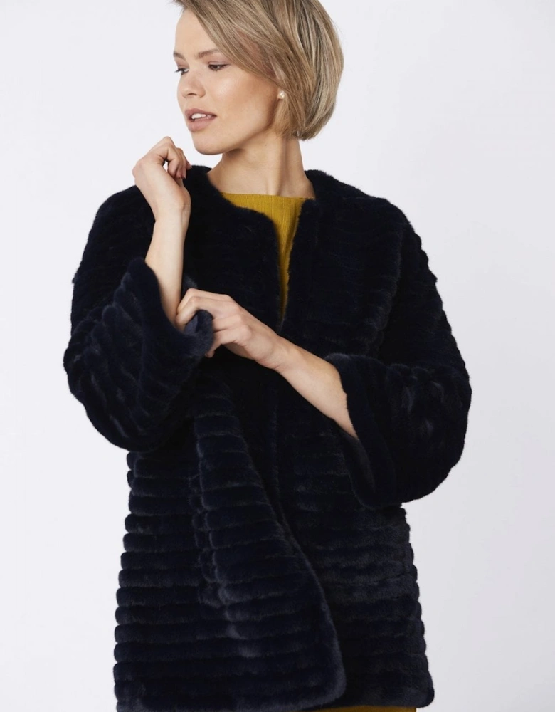 Navy Faux Fur Over-Sized Coat