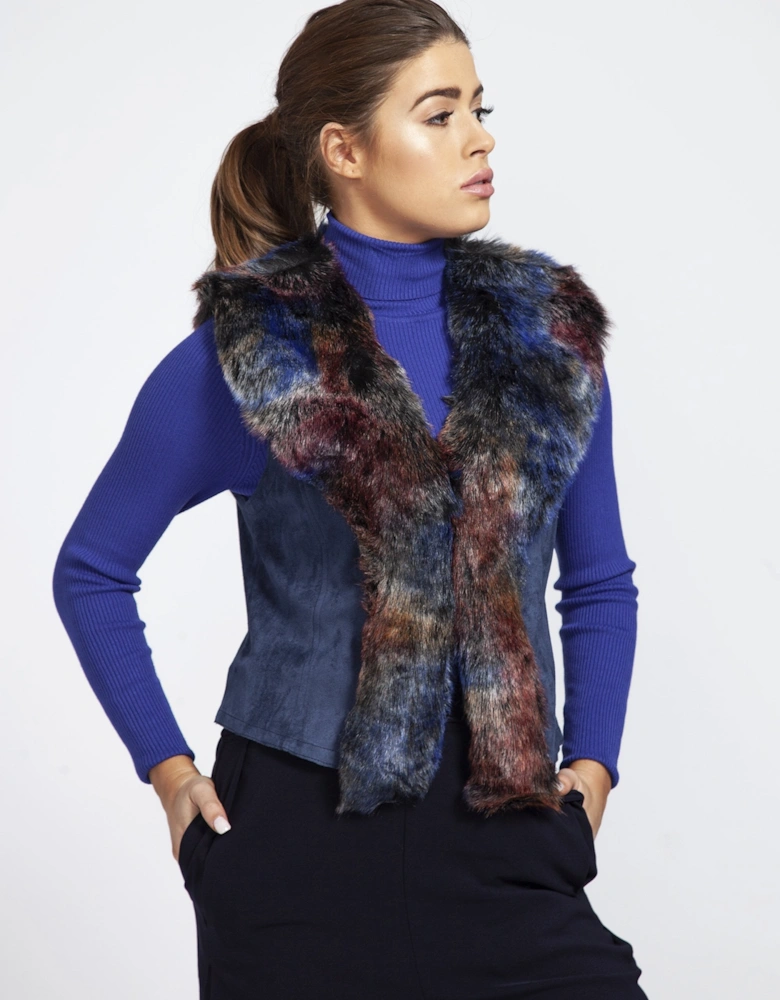 Navy Faux Fur Faux Suede Gilet