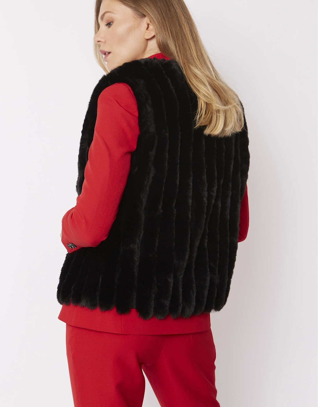 Black Faux Fur Faux Suede Vertical Stripe Gilet