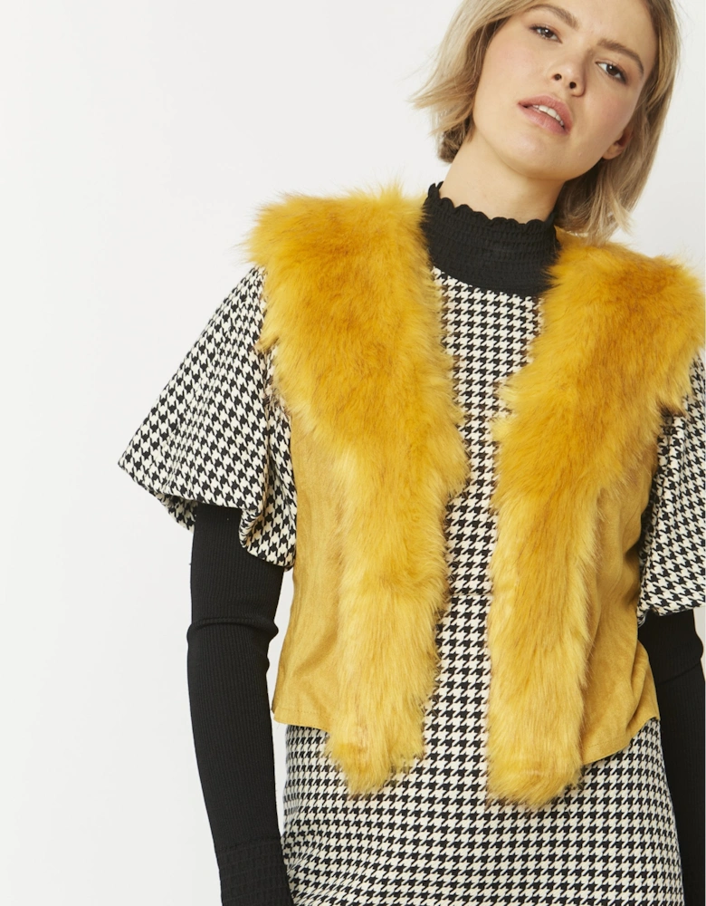 Yellow Faux Fur Faux Suede Gilet