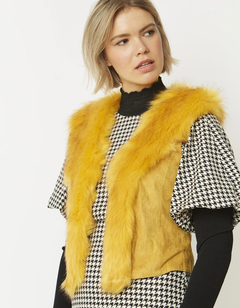 Yellow Faux Fur Faux Suede Gilet