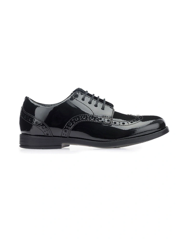 Brogue Senior Girls Black Patent Leather Lace Up School Shoes
