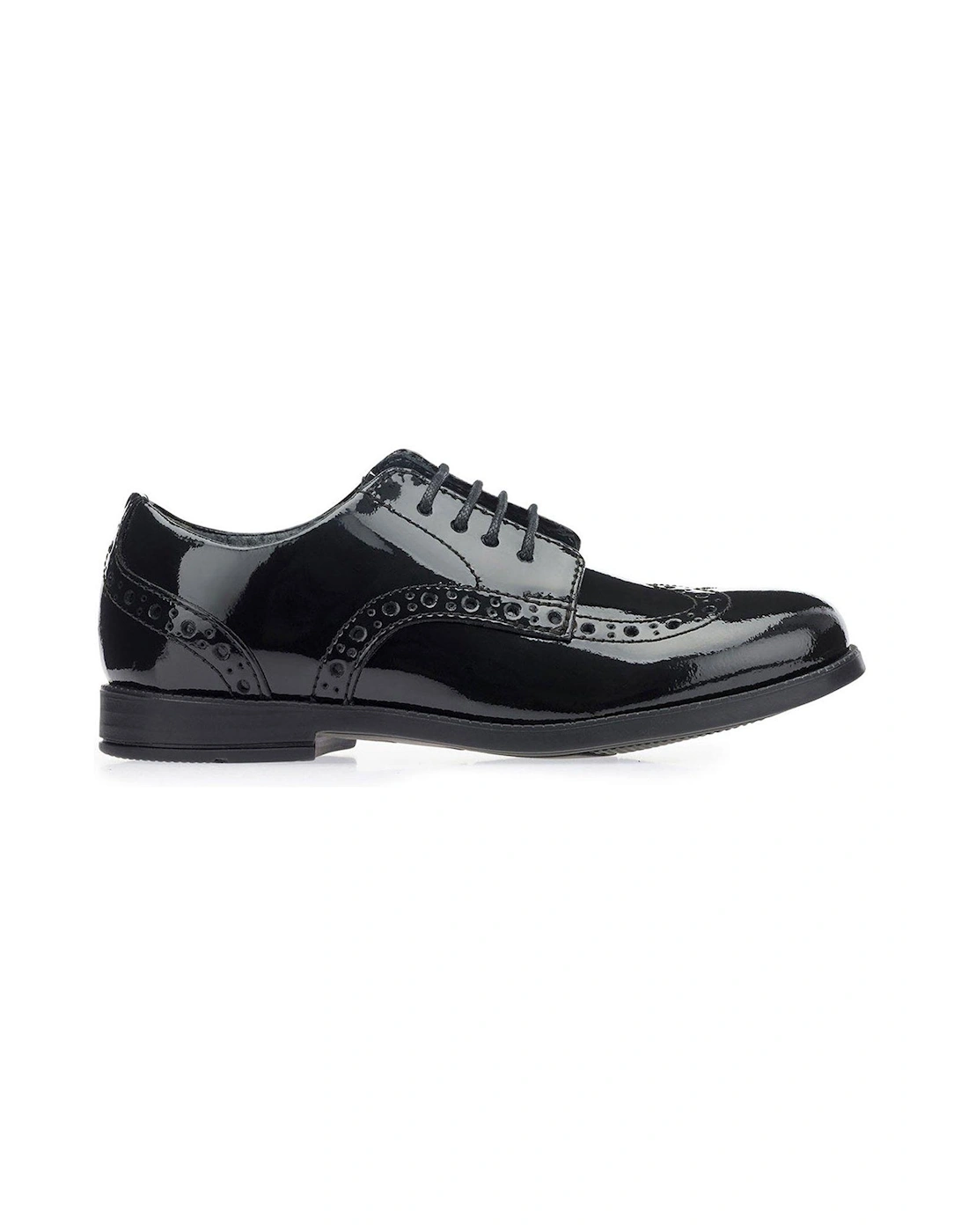 Brogue Senior Girls Black Patent Leather Lace Up School Shoes, 2 of 1