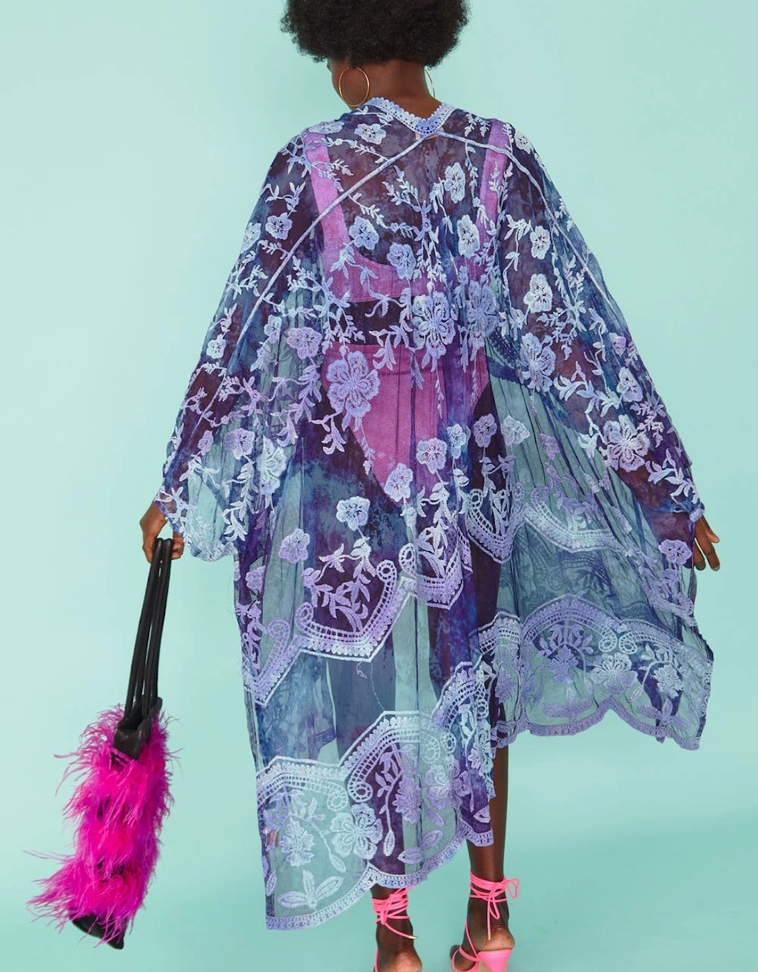 Handmade Purple Tye Die Shibori Lace Kimono