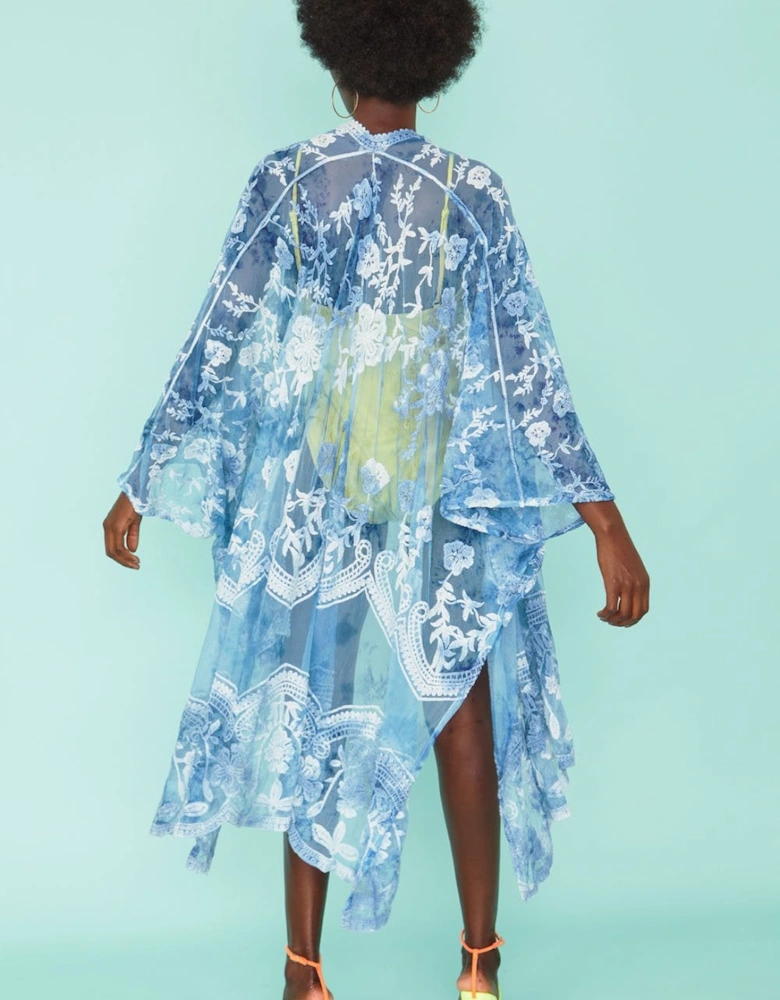 Handmade Blue Tye Die Shibori Lace Kimono