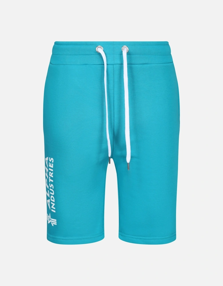 Basic White Print Logo Shorts | Blue Lagoon