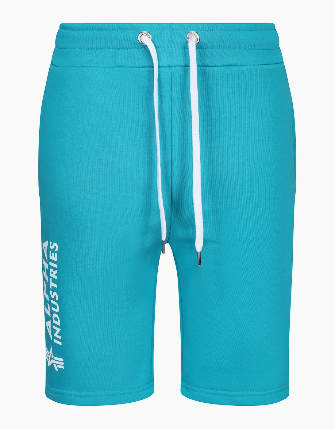 Alpha Industries Men's Basic White Print Logo Shorts | Blue Lagoon - Size: 35/34/36