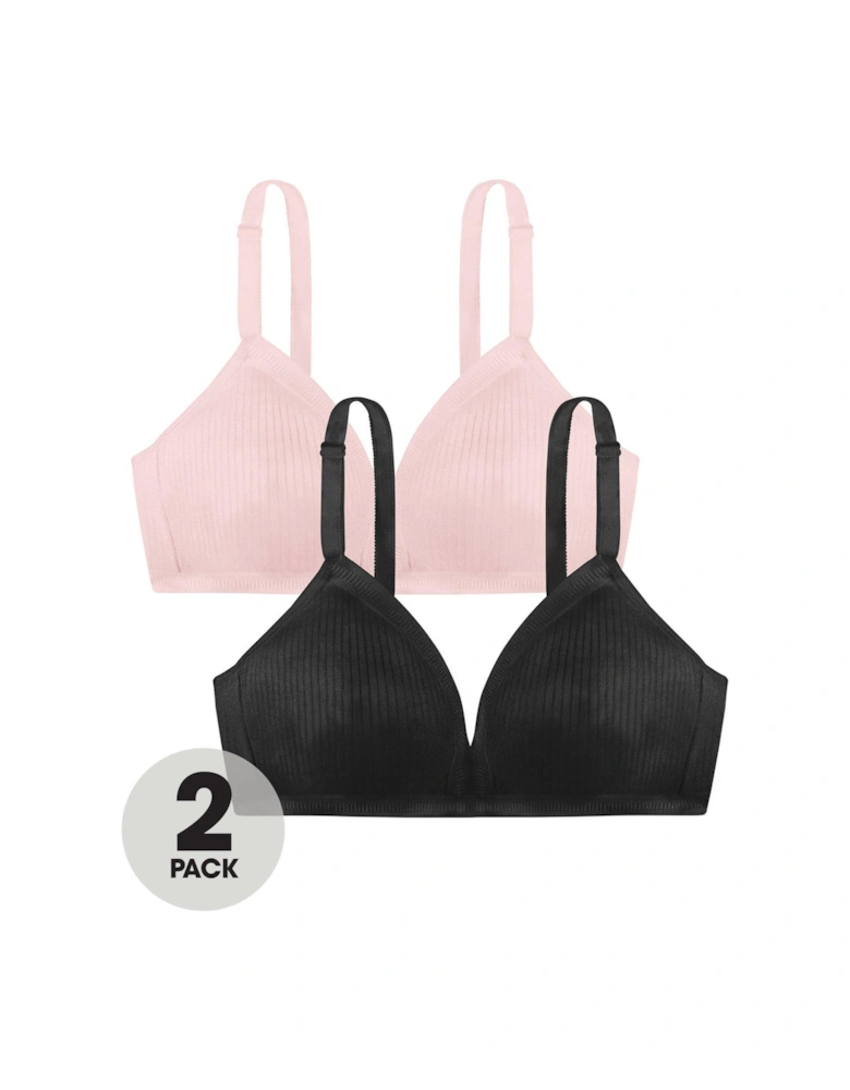2pk Tiffany Soft Bra - Non Wire - Black/Pink