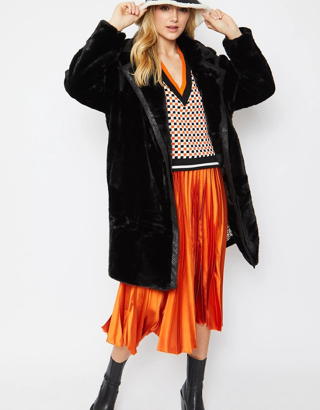 Faux Fur Oversized Coat with Faux Suede Details, 4 of 3