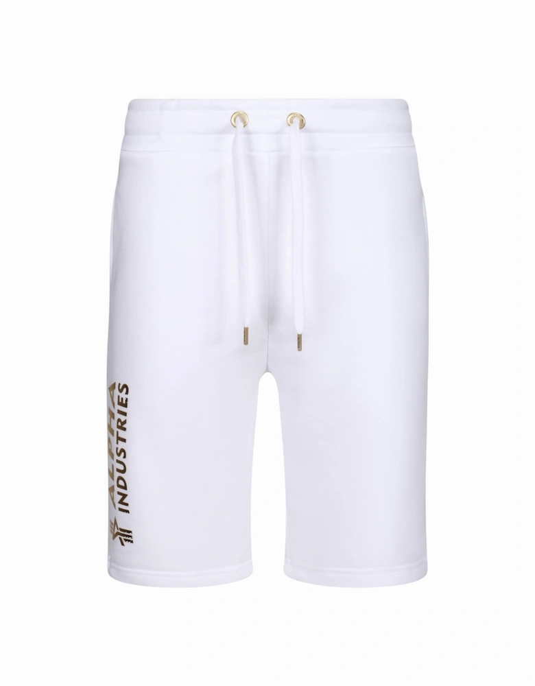 Gold Foil Print Logo Basic Shorts | White
