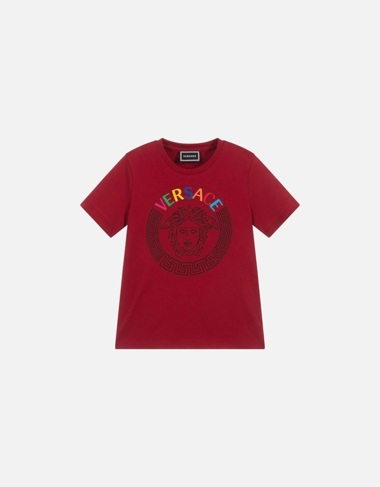 Young Boys Medusa Logo Print T-Shirt Red