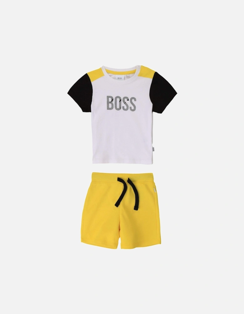 Boys T-shirt And Shorts 2 Piece Set White & Yellow
