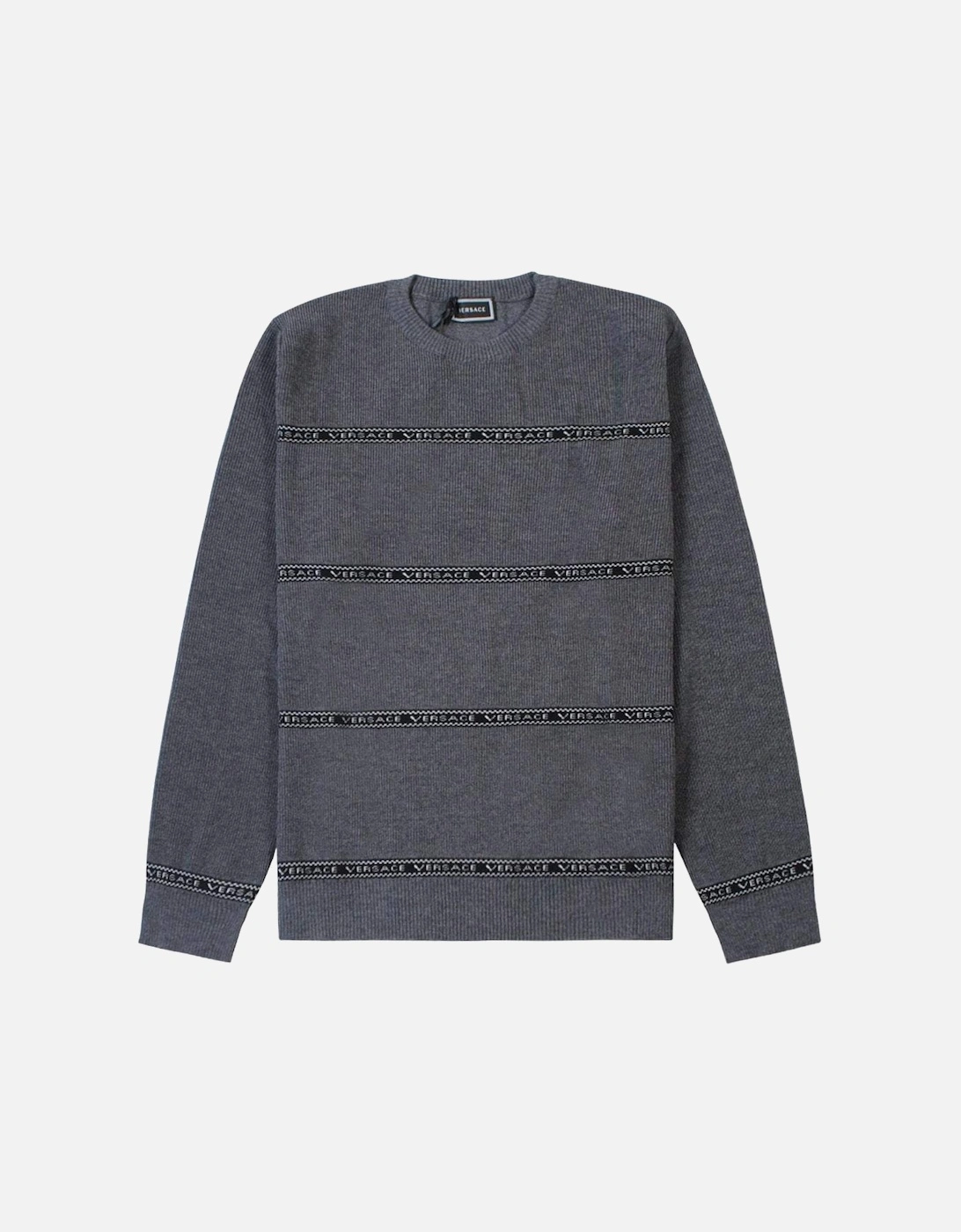 Young Boys Tape Logo Knitted Jumper Grey, 6 of 5