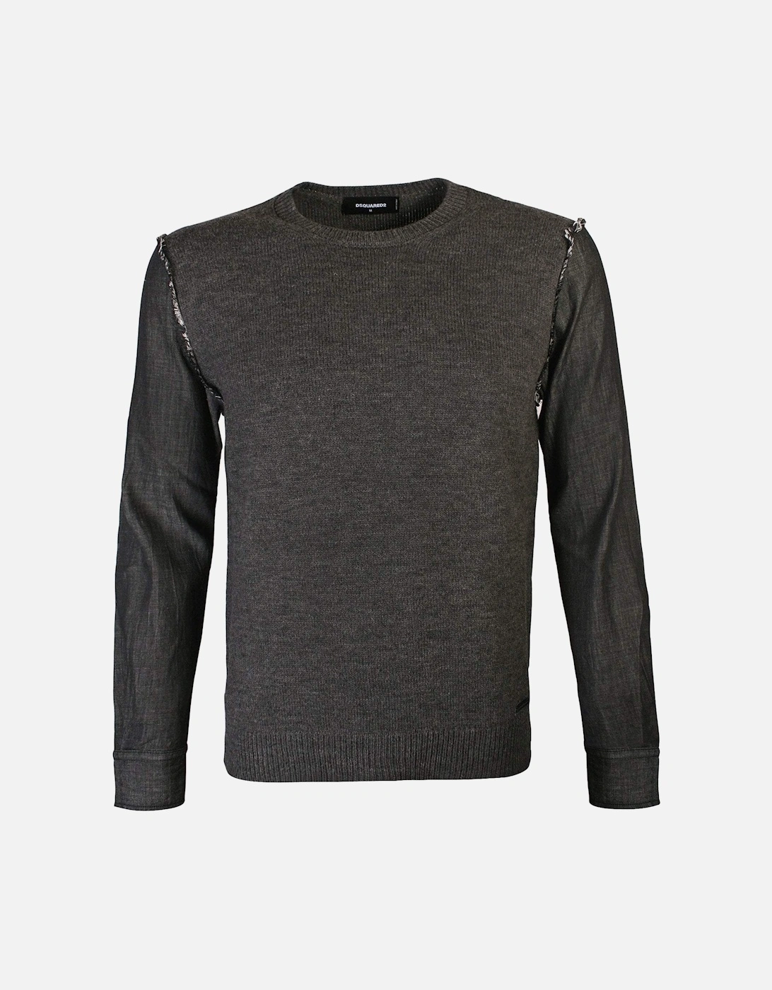 Men's Knit Pullover With Denim Sleeves Grey, 5 of 4