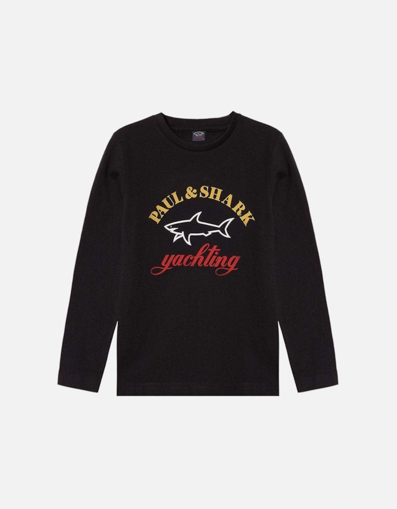 Boy's Long Sleeved Yachting Logo Print T-Shirt Black