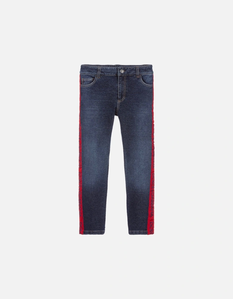 Boys Panel Jeans Blue & Red