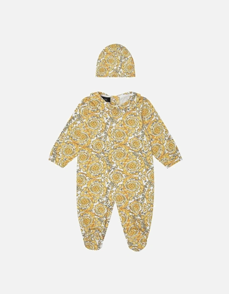 Baby Boys Barocco Print Gift Set Bib & Shirt Gold
