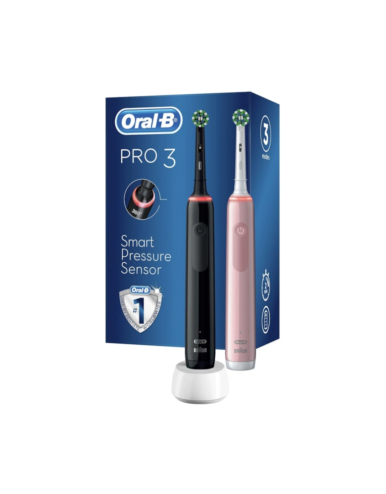 Oral-B Pro 3 - 3900 Cross Action - Black & Pink Electric Toothbrushes Designed By Braun