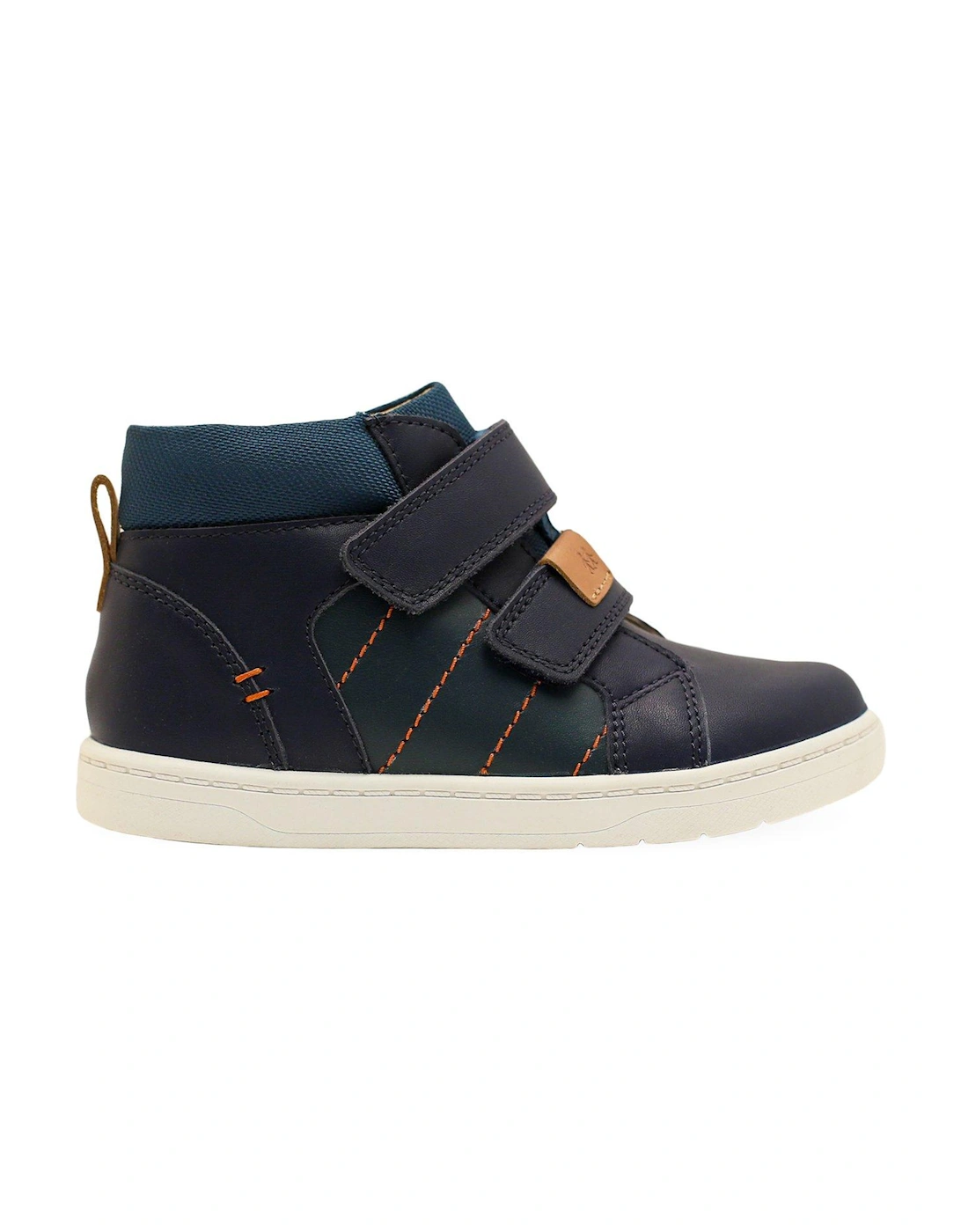 Discover Leather Double Riptape Padded Ankle Hi-Top Trainers - Navy , 3 of 2