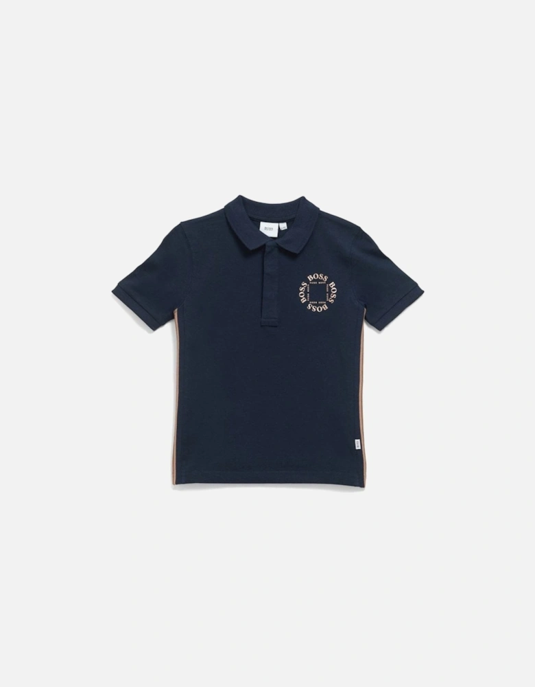 Boy's Navy Polo Shirt With Gold Circular Logo