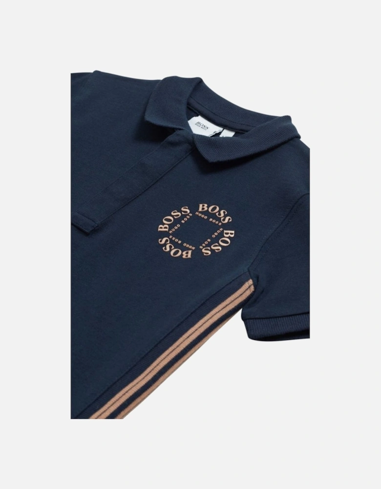 Boy's Navy Polo Shirt With Gold Circular Logo