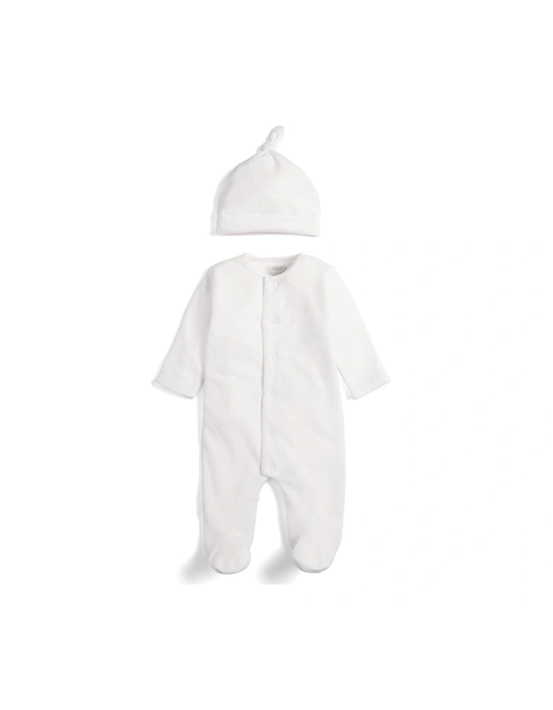 Unisex Baby Cloud Velour Sleepsuit With Hat - White