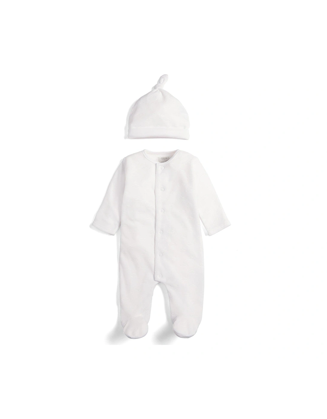 Unisex Baby Cloud Velour Sleepsuit With Hat - White, 3 of 2