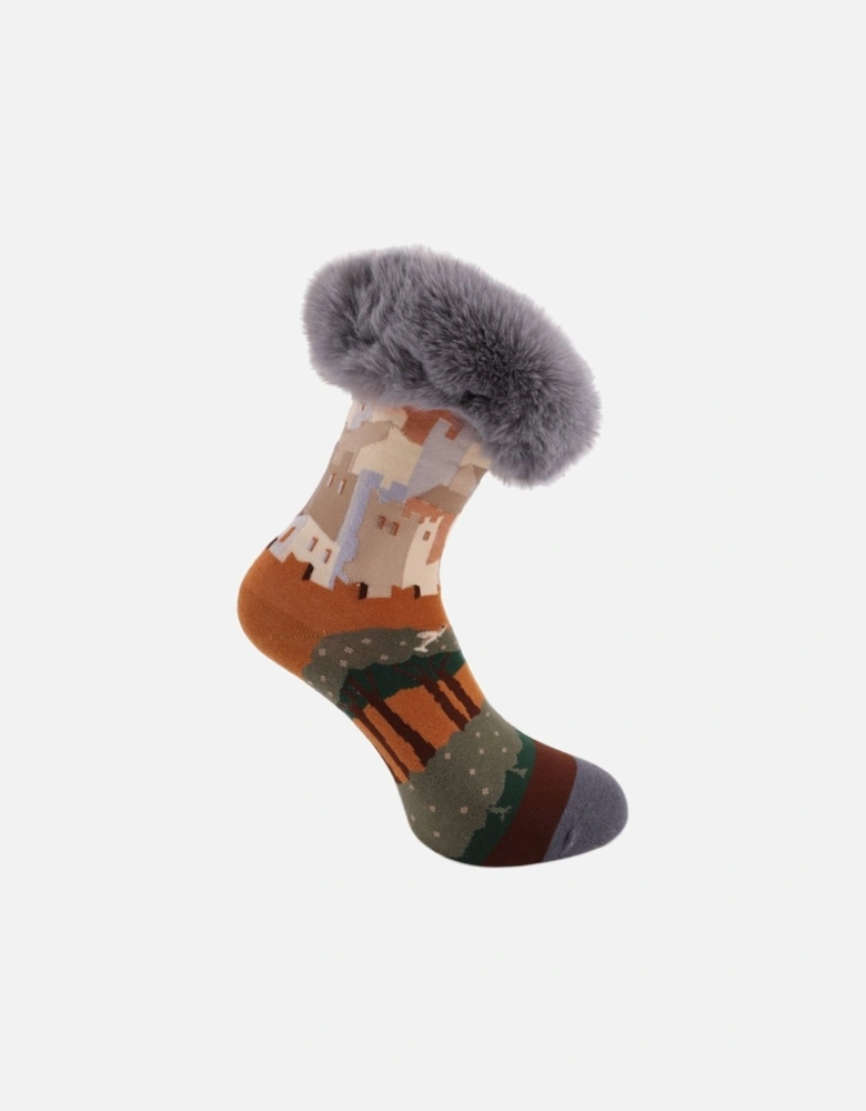 Grey Faux Fur Trim Socks