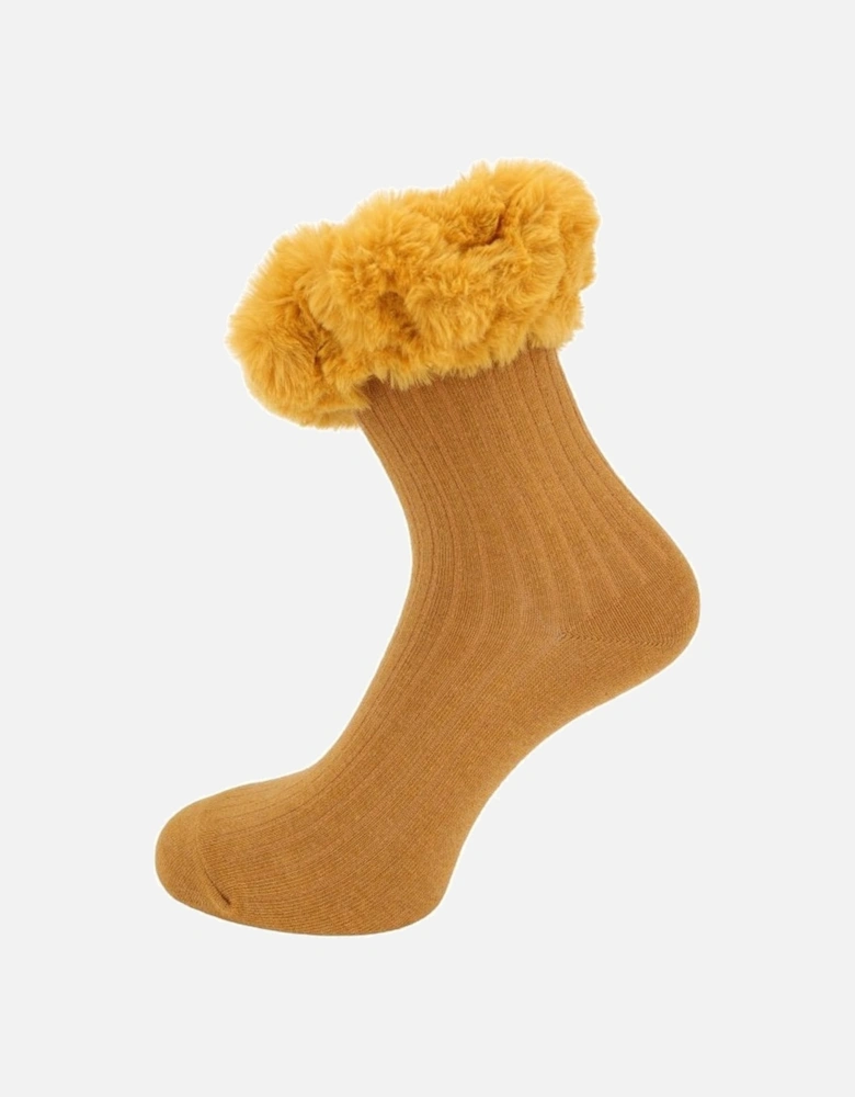 Yellow Faux Fur Trim Socks