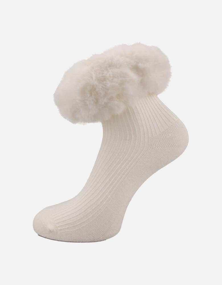 Cream Faux Fur Trim Socks