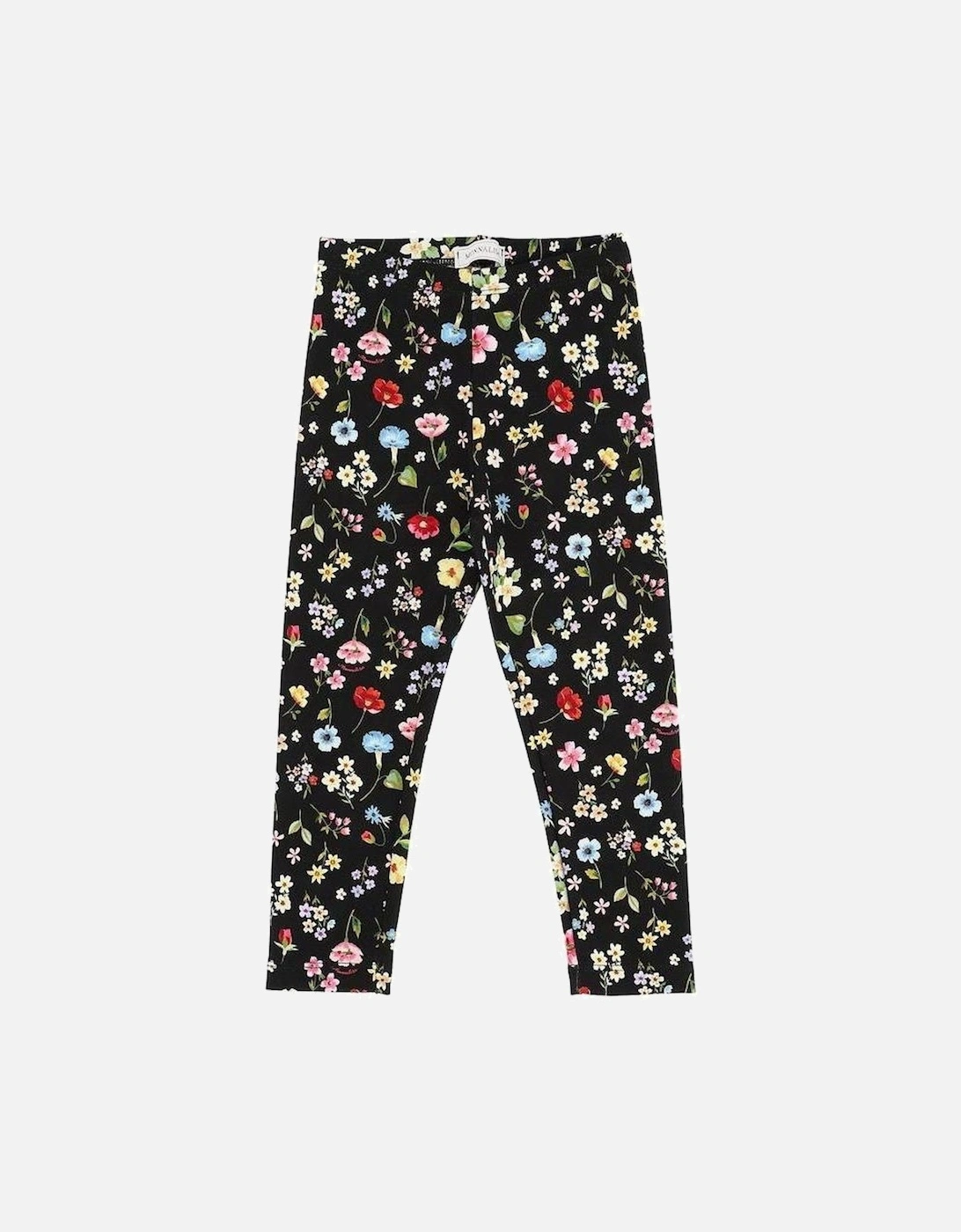 Girls Black Floral Leggings, 3 of 2