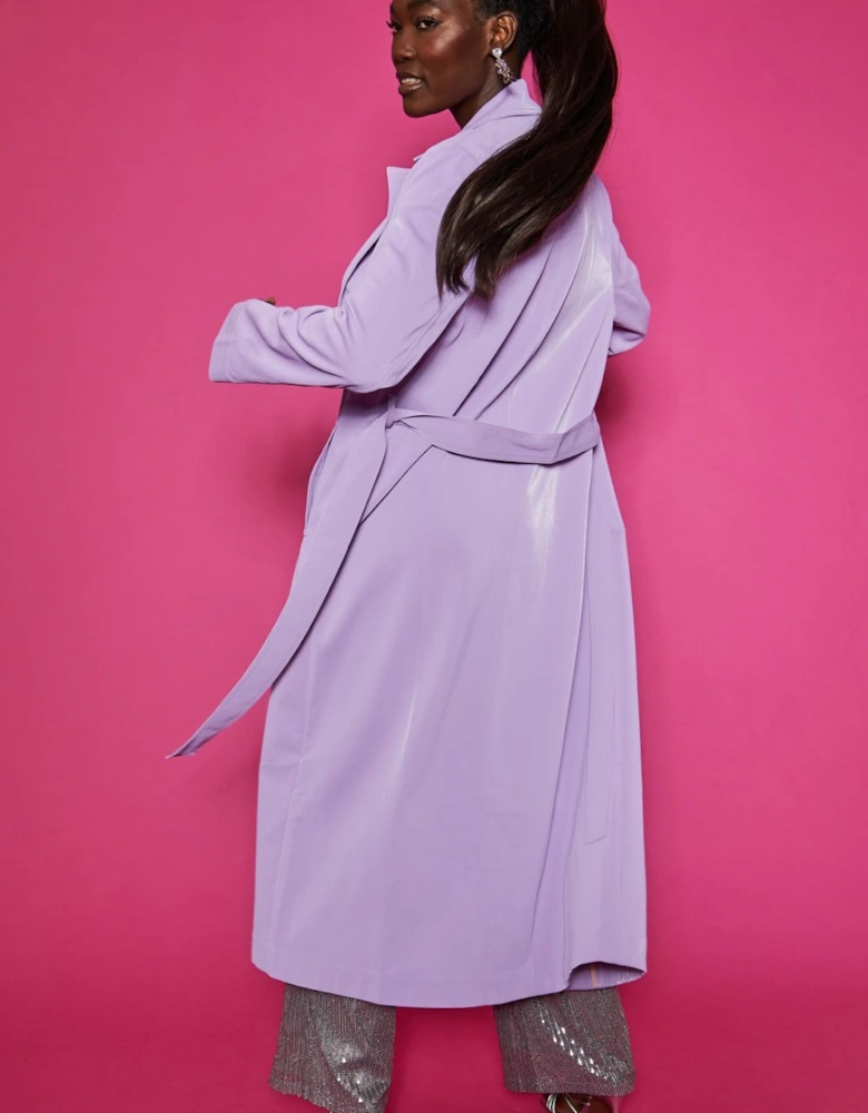 Lyra Faux Suede Maxi Trench Coat in Lilac