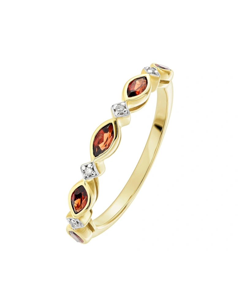 9ct Yellow Gold Garnet and Diamond Half Eternity Ring