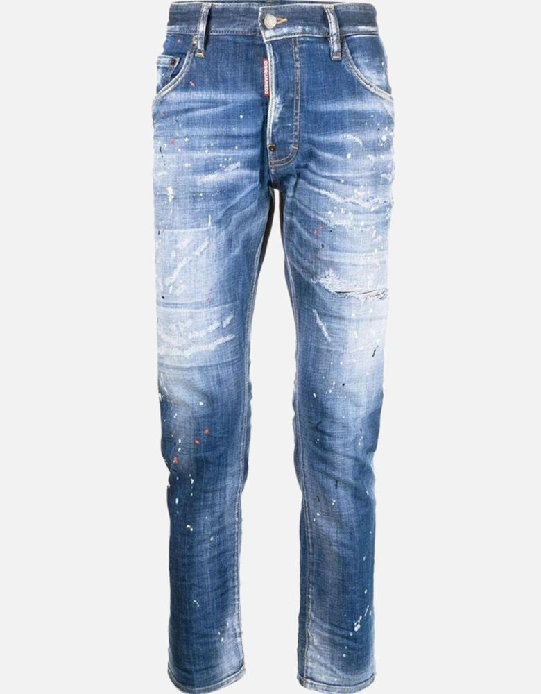 Men's Paint Splatter Distressed Jeans Blue